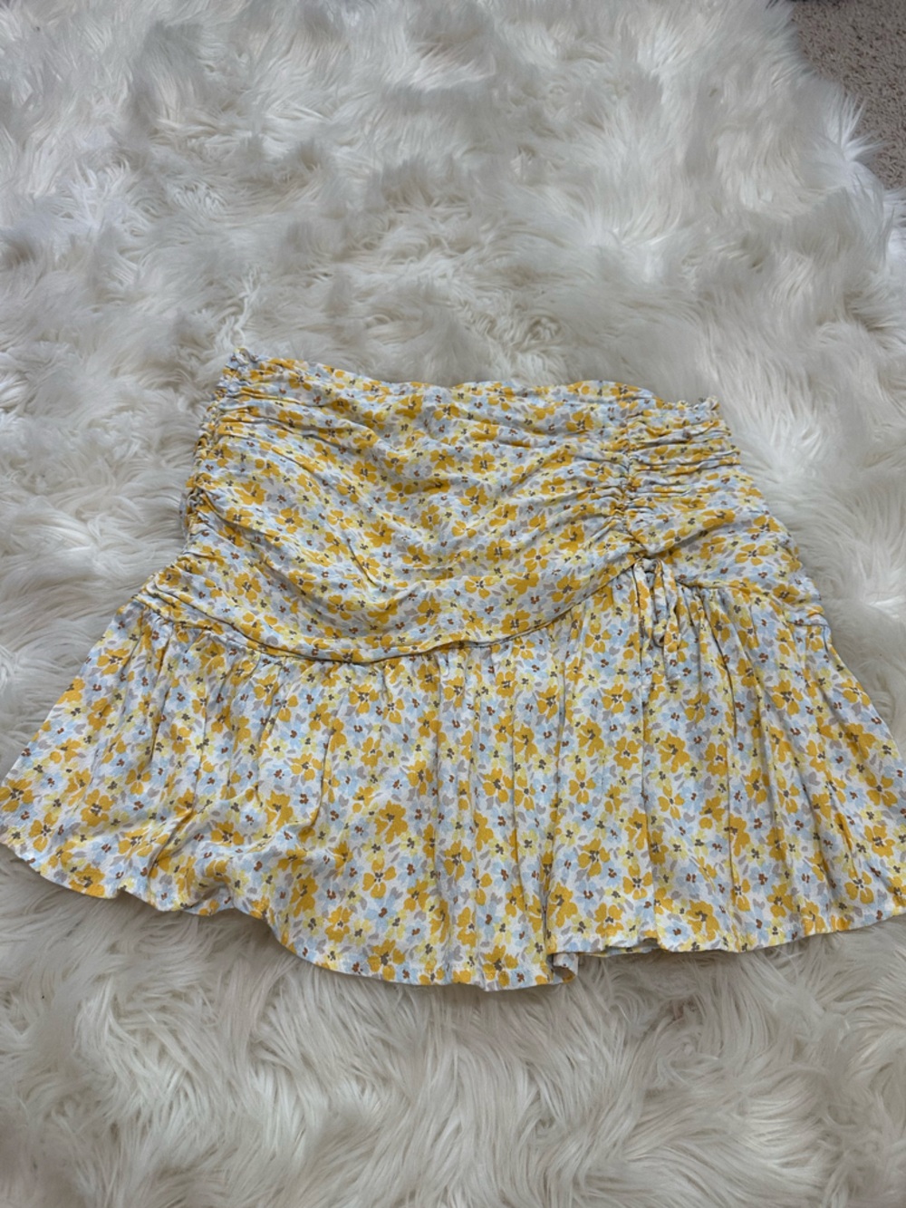 Forever 21 Yellow Floral Smocked Mini Skirt
